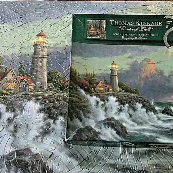 Puzzle Sea Storms 500 Pieces Jigsaw Curly Lighthouse Rocks Thomas Kinkade Box pc - Picture 2 of 16